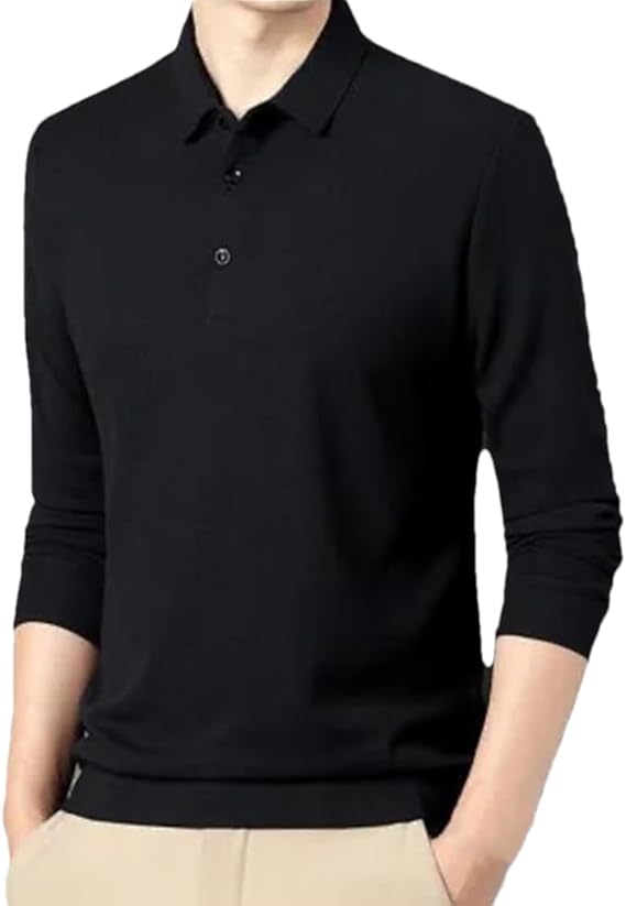 Polirexio™ Men's Solid Long Sleeve T-Shirt with Lapel (Pack of 4)